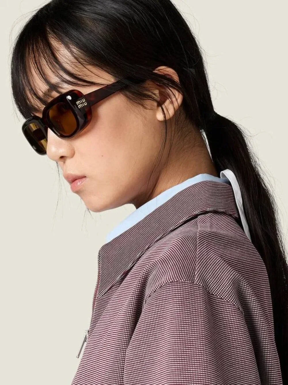 Miu Miu MUB13S 16K08Z Rectangle Sunglasses – Black\Dark Grey